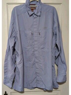 SIMMS Light Blue Fishing Shirt No Fly Zone UPF 50 Long-Sleeve Men's XXL(1419)B